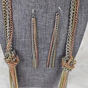 9 Strand Chain Necklace with Matching Earrings